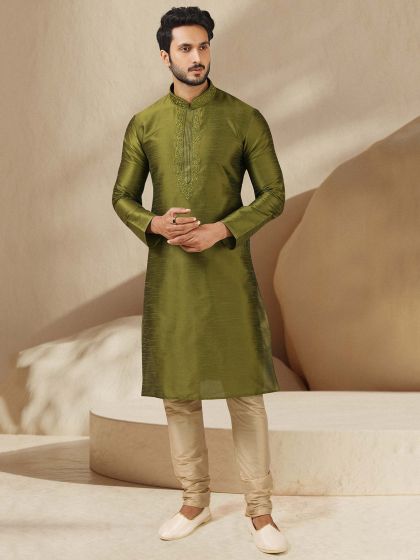 Green Banarasi Silk Fabric Kurta Pyjama