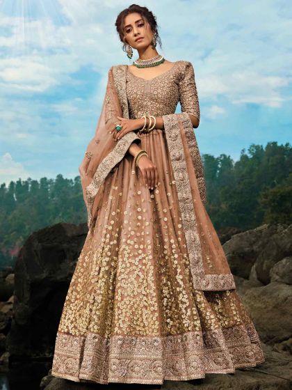 Brown Colour Net Designer Lehenga Choli.