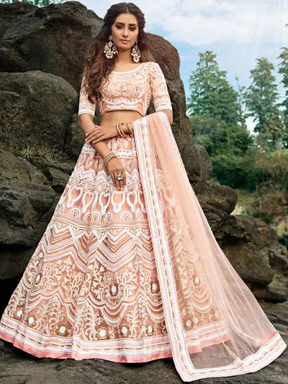 Peach Colour Women Lehenga Choli in Net Fabric.