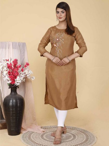 Brown Colour Silk Fabric Women Tunics.