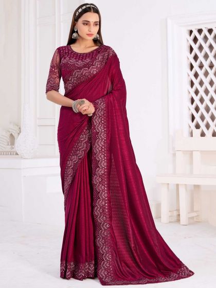 Maroon Colour Indian Designer Saree in Silk,Jacquard Fabric.