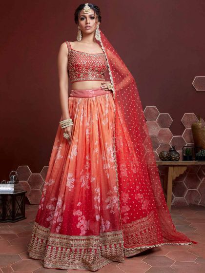 Orange Colour Silk Fabric Wedding Lehenga Choli.