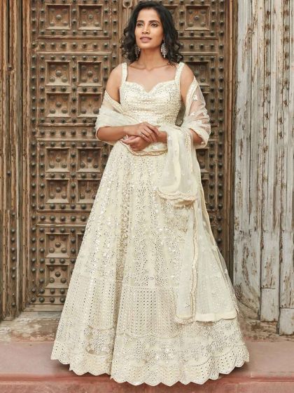 White Colour Organza Fabric Designer Lehenga Choli.