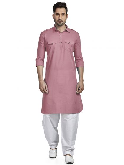 Light Pink Colour Cotton Kurta Pajama.