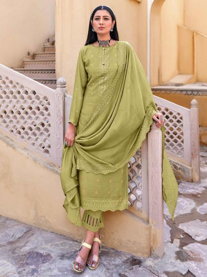 Pista Green Colour Viscose Fabric Women Salwar Suit.