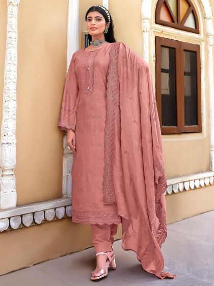 Rust Colour Salwar Kameez in Viscose Fabric.