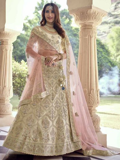 Cream Colour Crepe Fabric Wedding Lehenga Choli.