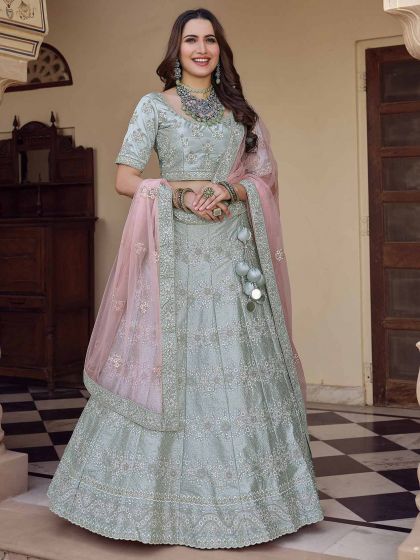 Grey Colour Crepe Fabric Designer Lehenga Choli.