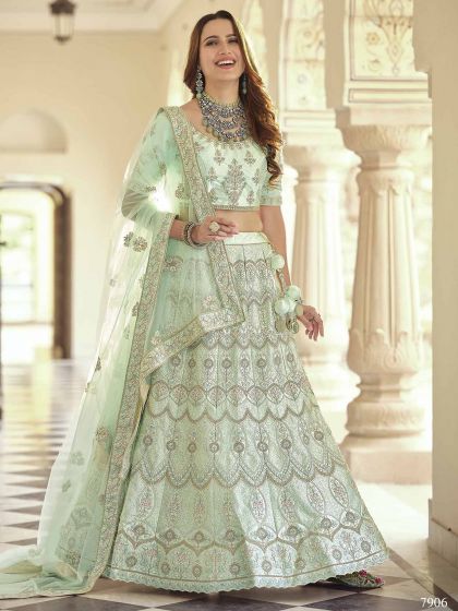 Green Colour Indian Designer Lehenga Choli in Crepe Fabric.