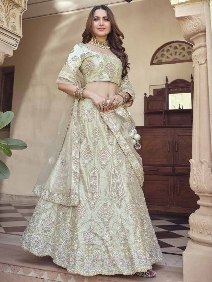 Wedding Lehenga Choli Green Colour in Crepe Fabric.