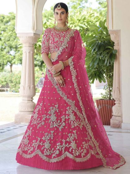 Pink Colour Net Fabric Bridal Lehenga Choli.