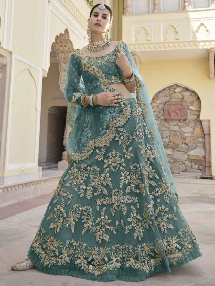 Green Colour Wedding Lehenga Choli in Net Fabric.