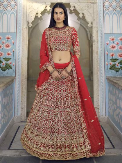 Red Colour Designer Bridal Lehenga Choli in Georgette Fabric.