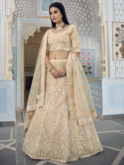 Cream Colour Organza Fabric Designer Lehenga Choli.