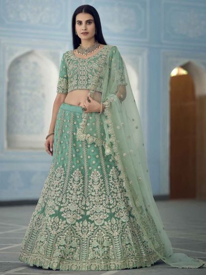 Turquoise Colour Organza Fabric Designer Lehenga Choli.