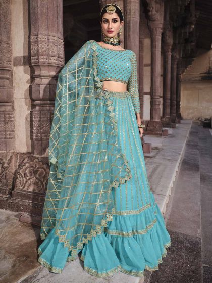 Blue Colour Georgette Fabric Women Lehenga Choli.