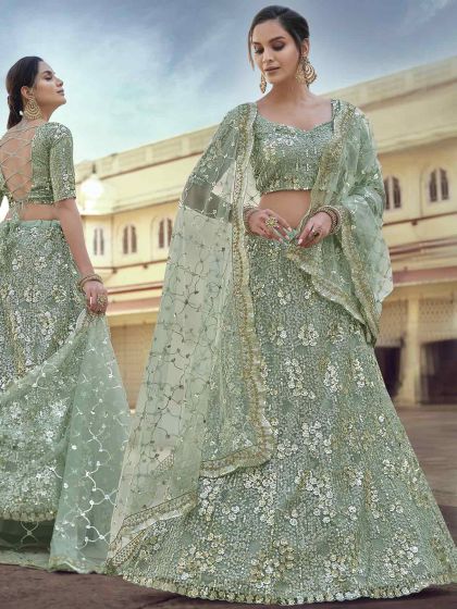 Green Colour Net Designer Lehenga Choli.