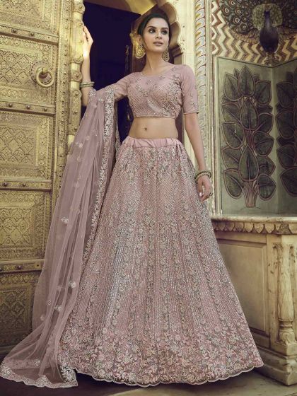 Light Purple Colour Net Fabric Wedding Lehenga Choli.