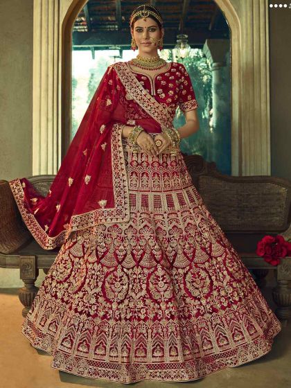 Maroon Colour Velvet Fabric Designer Lehenga Choli.