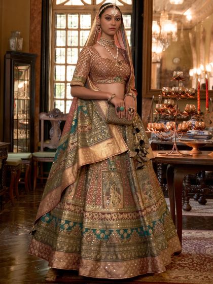 Green Silk Lehenga Choli With Dupatta