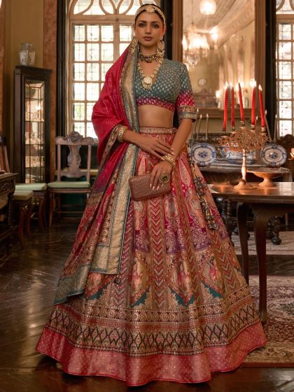 Multicolor Silk Lehenga With Embroidered Choli
