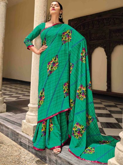 Green Geometric Printed Casual Wear Saree