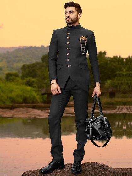 Black Colour Men's Designer Jodhpuri Suit.