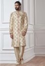 Buy designer cream colour sherwani in silk fabric