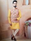 Yellow,Multi Colour Jacquard,Silk Fabric Mens Kurta Jacket.