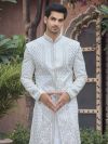 Readymade White Mens Sherwani With Embroidery