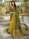 Yellow,Green Colour Silk Fabric Indian Designer Saree.
