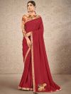 Red Colour Satin,Silk Fabric Digital Print Saree.