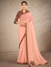 Peach Colour Digital Print Saree in Silk Fabric.