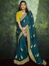 Rama Green Colour Silk Fabric Designer Women Saree.