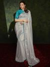 Grey Colour Silk Fabric Designer Bollywood Saree.