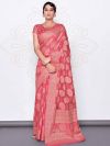 Pink Colour Designer Saree in Lucknowi,Cotton Fabric.