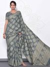 Grey Colour Lucknowi,Cotton Fabric Women Saree.