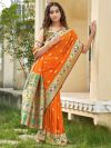 Orange Colour Indian Traditional Saree in Banarasi Silk Fabric.