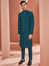 Blue Thread Embroidered Readymade Indowestern For Men