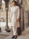 Readymade White Embroidered Layered Mens Sherwani Set