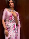 Pink Satin Saree With Digital Prints