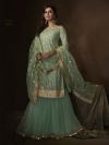 Net Fabric Green Colour Sharara Salwar Kameez With Sequin,Zari Work.