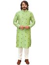 Art Silk Readymade Kurta Pajama Green Colour.