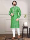 Green Colour Silk,Jacquard Kurta Pajama.