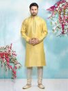 Yellow Colour Brocade Silk Traditional Kurta Pajama.