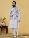 Off White Colour Dupion Silk, Cotton Fabric Men's Kurta Pajama Jacket.