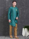 Pintux Men's Indowestern Green Colour in Brocade Silk Fabric.