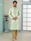 Pista Green Colour Banarasi Silk Fabric Kurta Pajama.