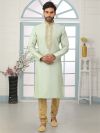 Pista Green Colour Banarasi Silk Fabric Men's Kurta Pajama.