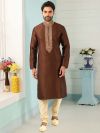 Brown Colour Banarasi Silk Men's Kurta Pajama.